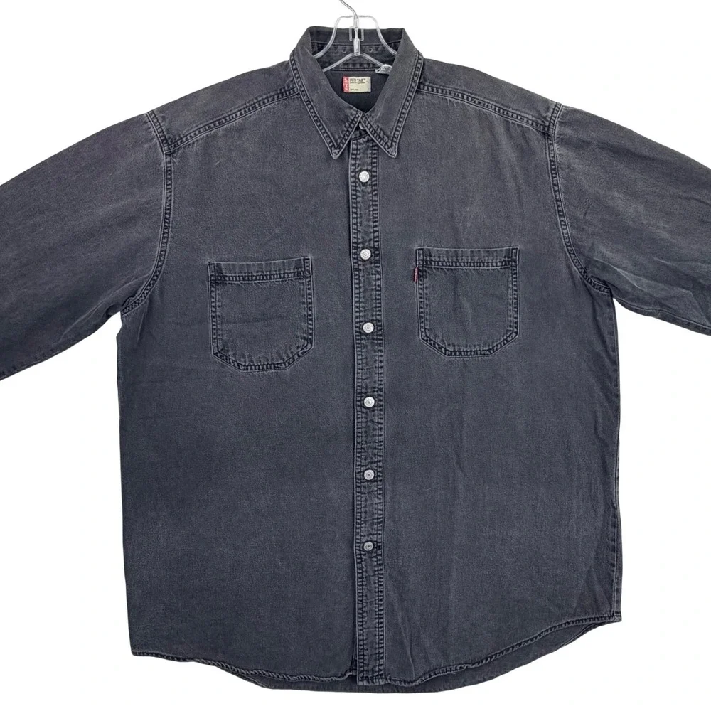 Levi's Red Tab Denim Shirt Men LARGE Blk Gray Metal Button Workwear Y2K Vintage